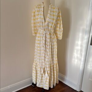 Mille Resort Dress, white and yellow eyelet dress, size XS